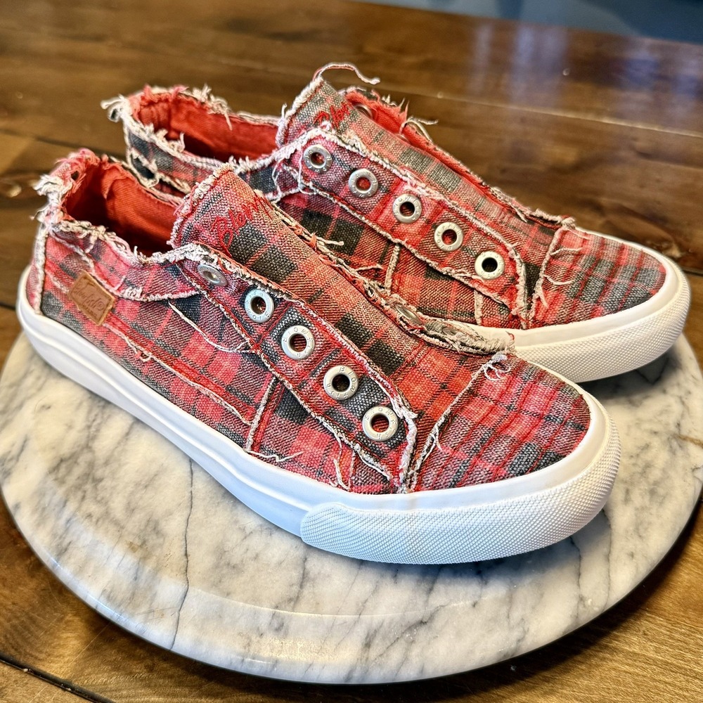 BLOWFISH Red Grand Canyon Plaid Canvas Slip On SNEAKERS‎ Women Shoes Sz 8 EU 39